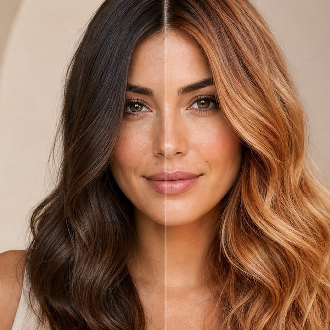 Before and after hair coloring preview